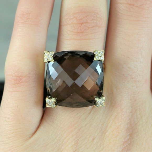 16501 David Yurman 18K Yellow Gold Smoky Quartz Diamond Chatelaine Ring 7 - Picture 3 of 5